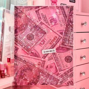 Pink Glitter Money Wall Art Glam Cash Print Decor